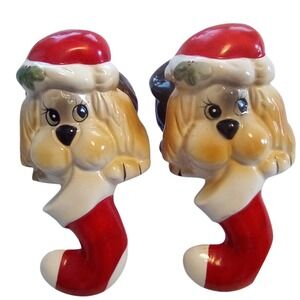 Vintage House of Lloyd,Ceramic Puppy Dog Christmas Stocking Holders,contains (2)